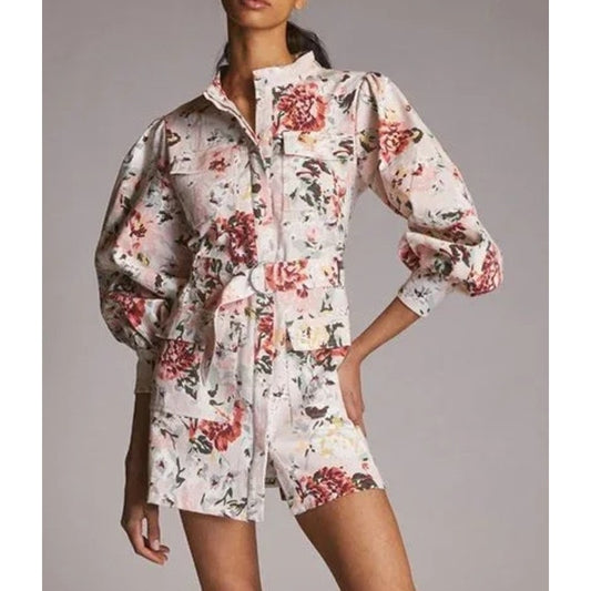 Mare Mare Anthropologie Cotton Twill Floral Mini Shirt Dress Light Pink Small