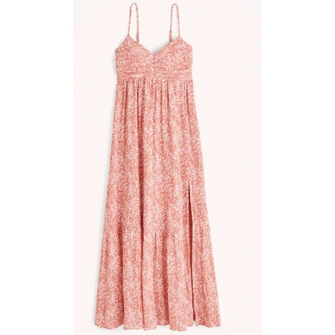 Abercrombie Crinkle Ruched Flowy Floral Boho Maxi Slip Dress Pink Coral Medium