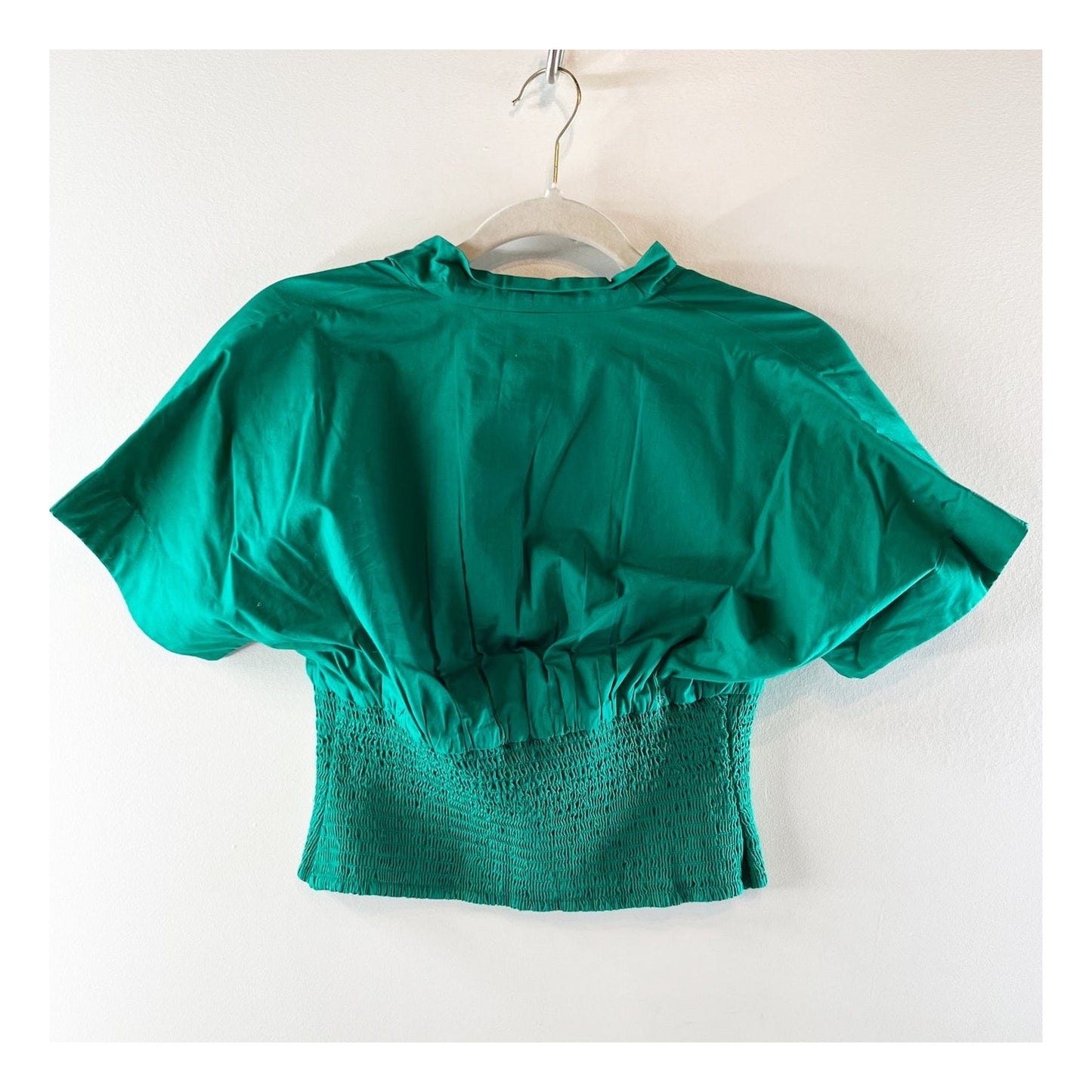 Maeve Short-Sleeve Zip-Front Blouse Green XS