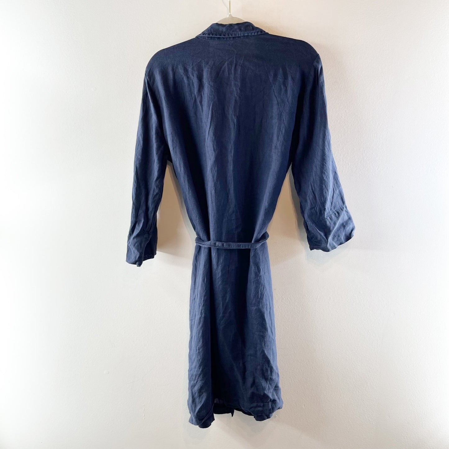 J. McLaughlin Linen Belted Midi Shirt Dress Navy Blue Large