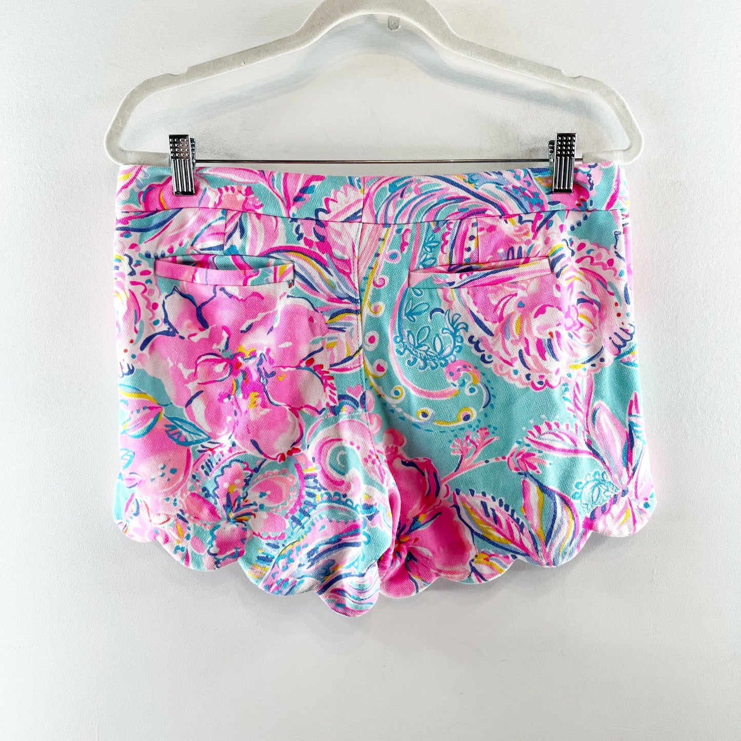 Lilly Pulitzer Buttercup Mid Rise Scalloped Hem Shorts Pink Blue 6