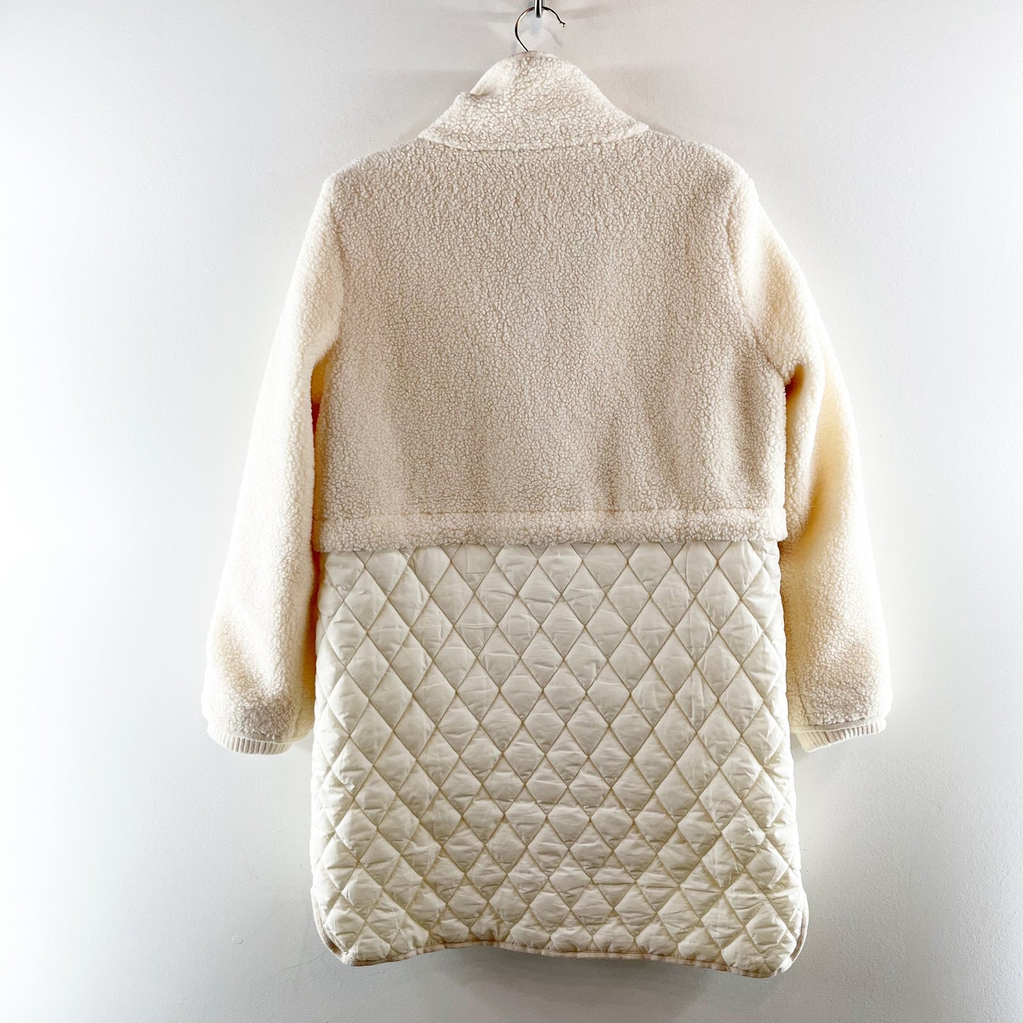 Loft Long Sleeve Button-Front Cozy Sherpa Quilted Coat Cream Small