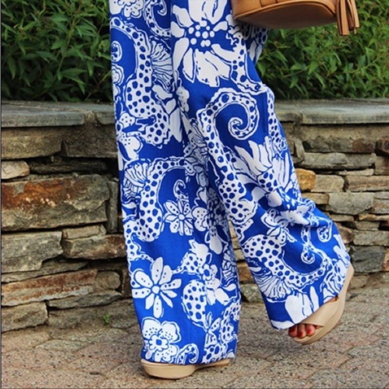 Lilly Pulitzer Cambridge Palazzo Printed Wide Leg Pants Blue XS