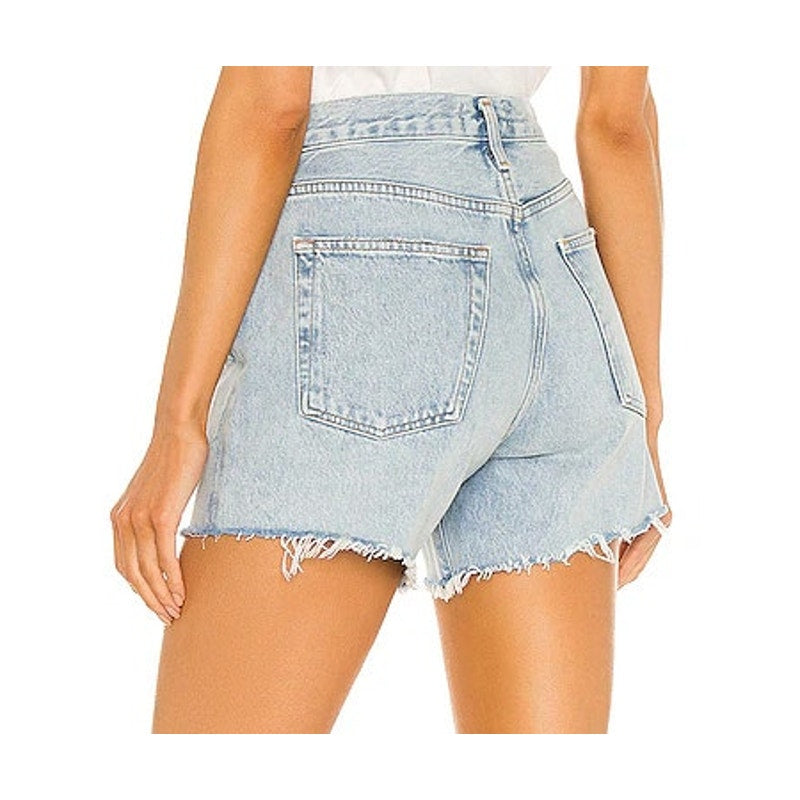 Agolde Parker Mid-Rise Distressed Denim Long Jean Short Parade 27