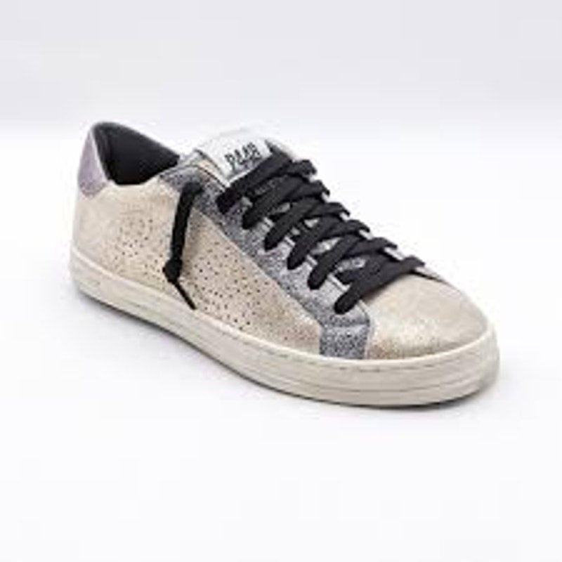 P448 John Low Top Lace Up Perforated Skateboarding Shoes Sneakers White Gold 7