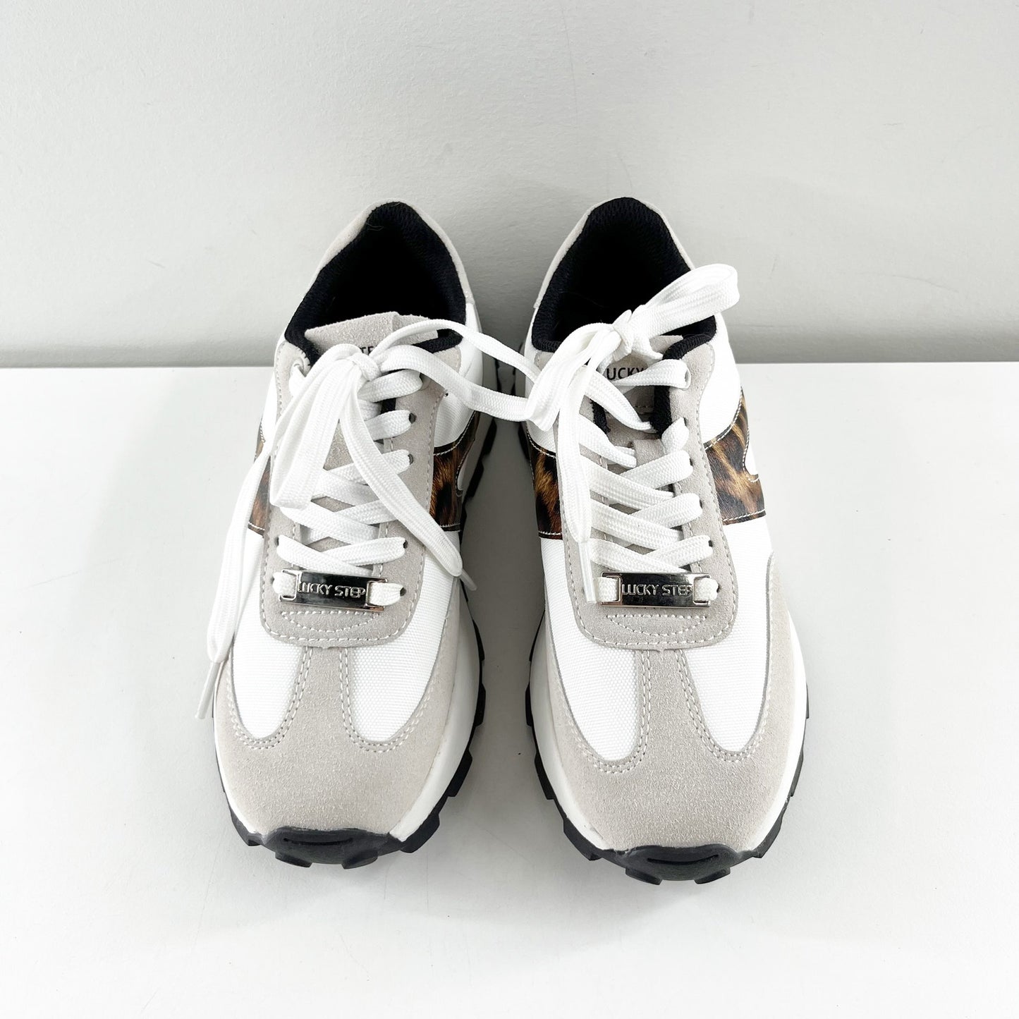 Lucky Step Fashion Trainers Sneakers Leopard White Gray 6