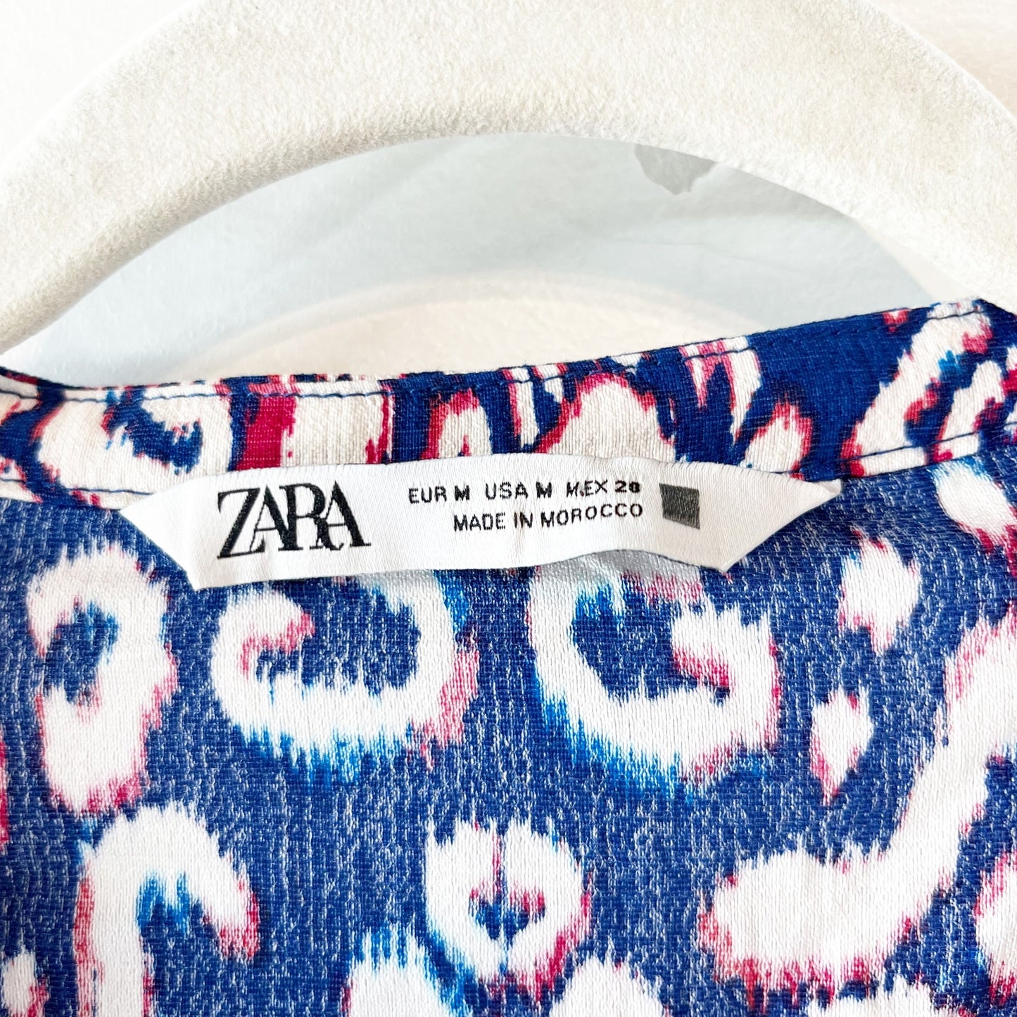 ZARA Printed V Neck Long Sleeve Mini Dress Blue White Medium