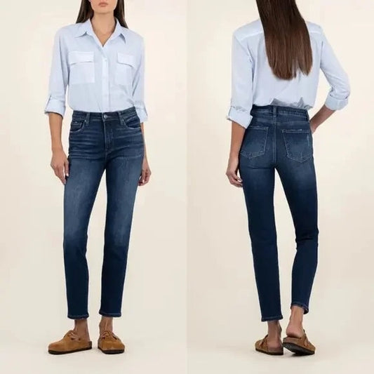 Kut From The Kloth High Rise Reese Ankle Ab Fab Straight Leg Jeans Blue 8