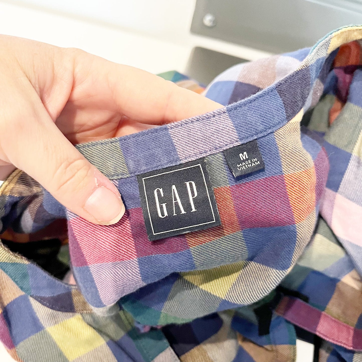 GAP Long Sleeve Femme Cotton Pullover Top Plaid Blue Pink Medium