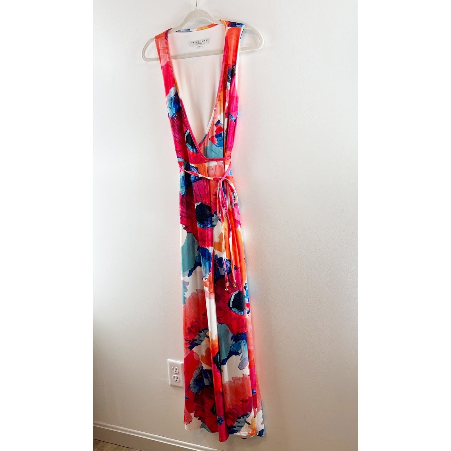 Trina Turk Sleeveless Floral Wrap Maxi Dress Pink 4