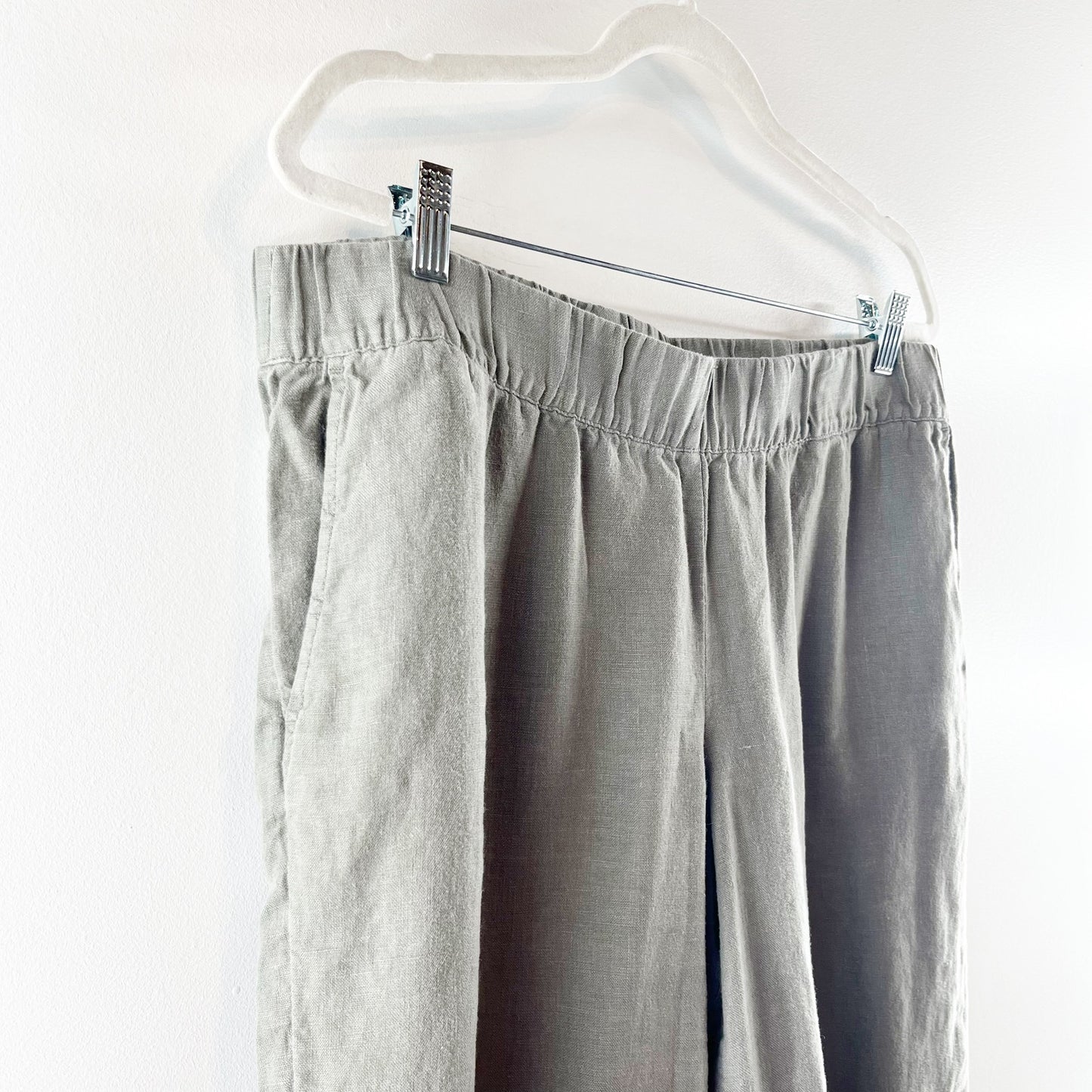 J. Jill Pure Jill Garment Dyed Linen Cropped Trapunto-Stitched Pants Green Large