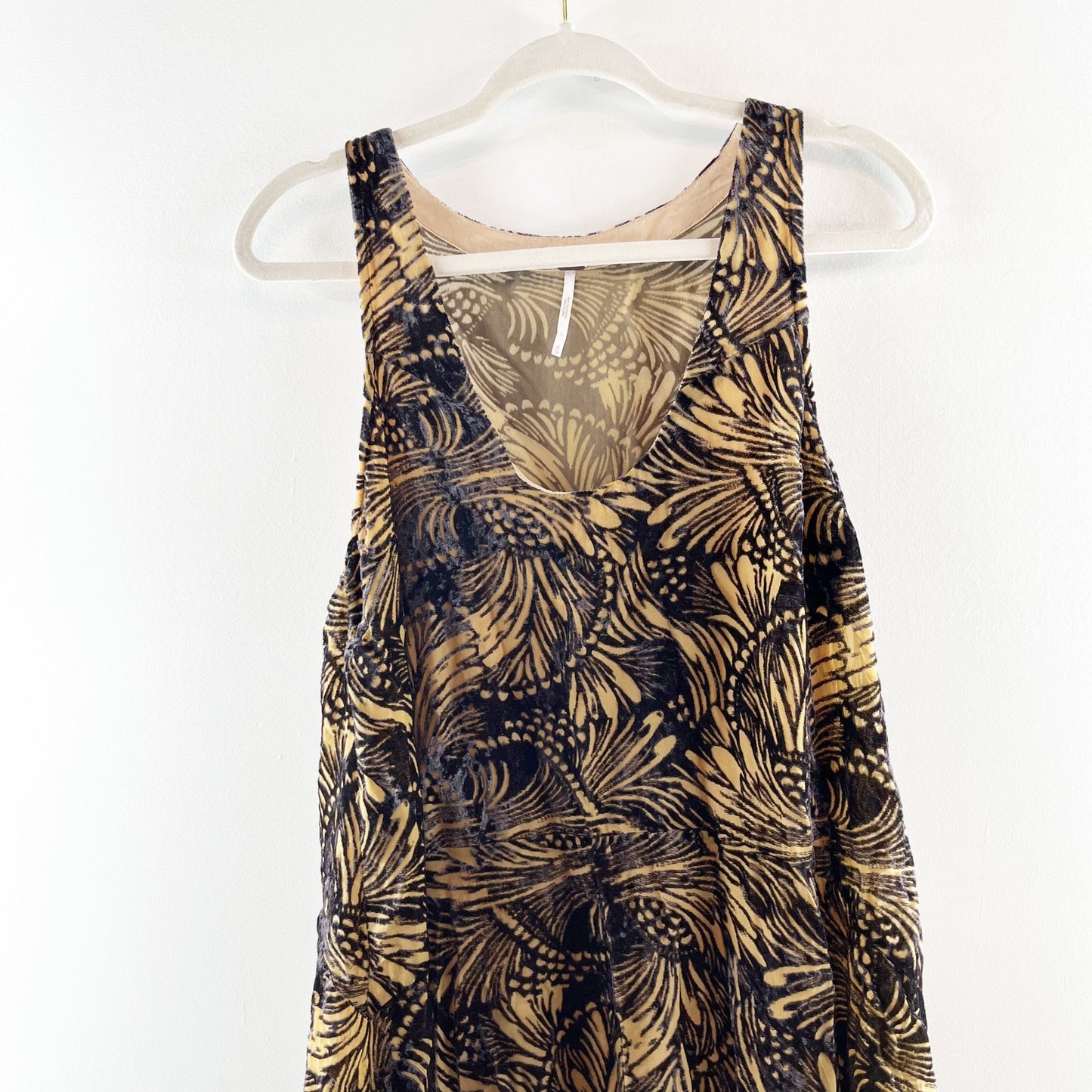 Free People Ellie Velvet Swing Ruffle Hem Mini Dress Black Medium