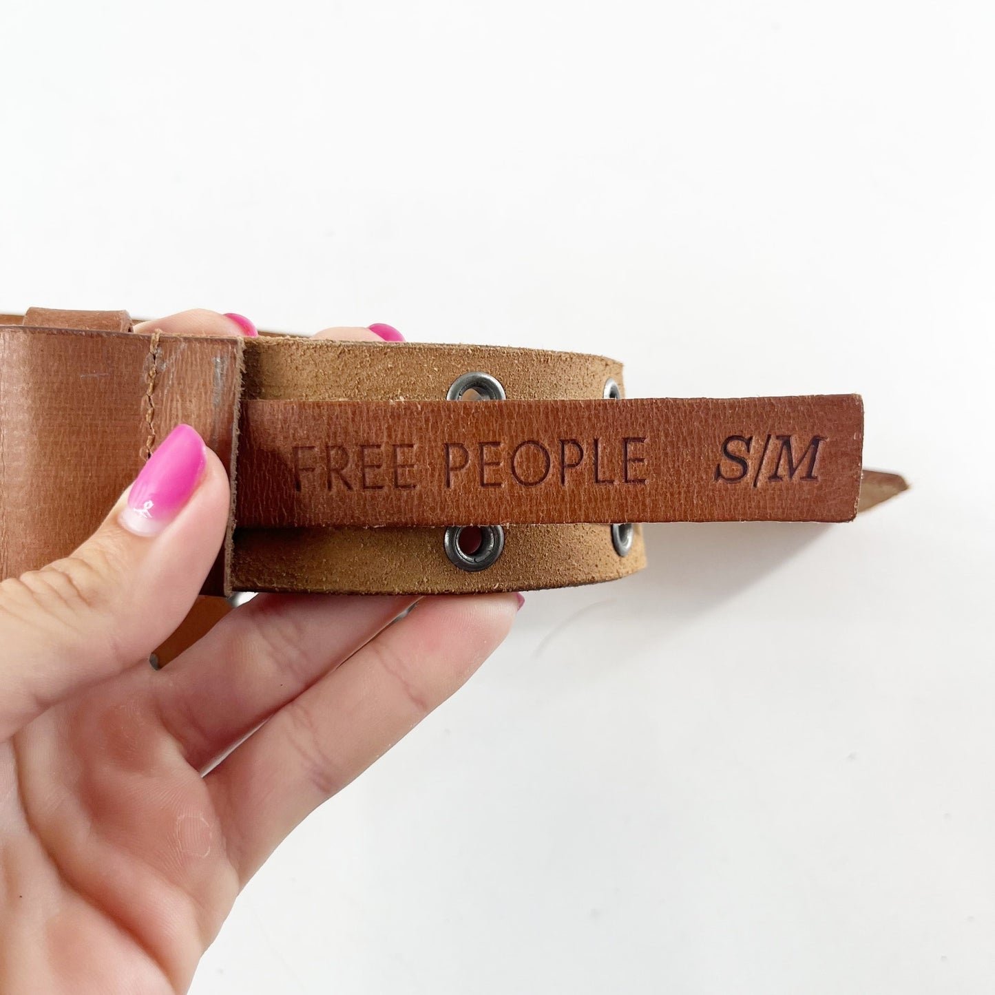 Free People Virgo Leather Studded Grommet Belt Cognac Brown Small / Medium