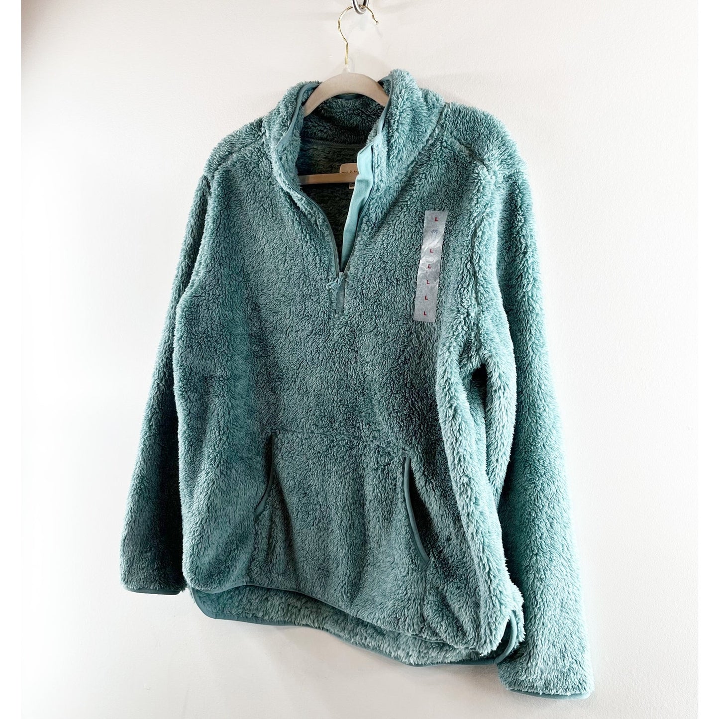 Mia & Tess Heathered Quarter Zip Fleece Sherpa Pullover Jacket Green Large