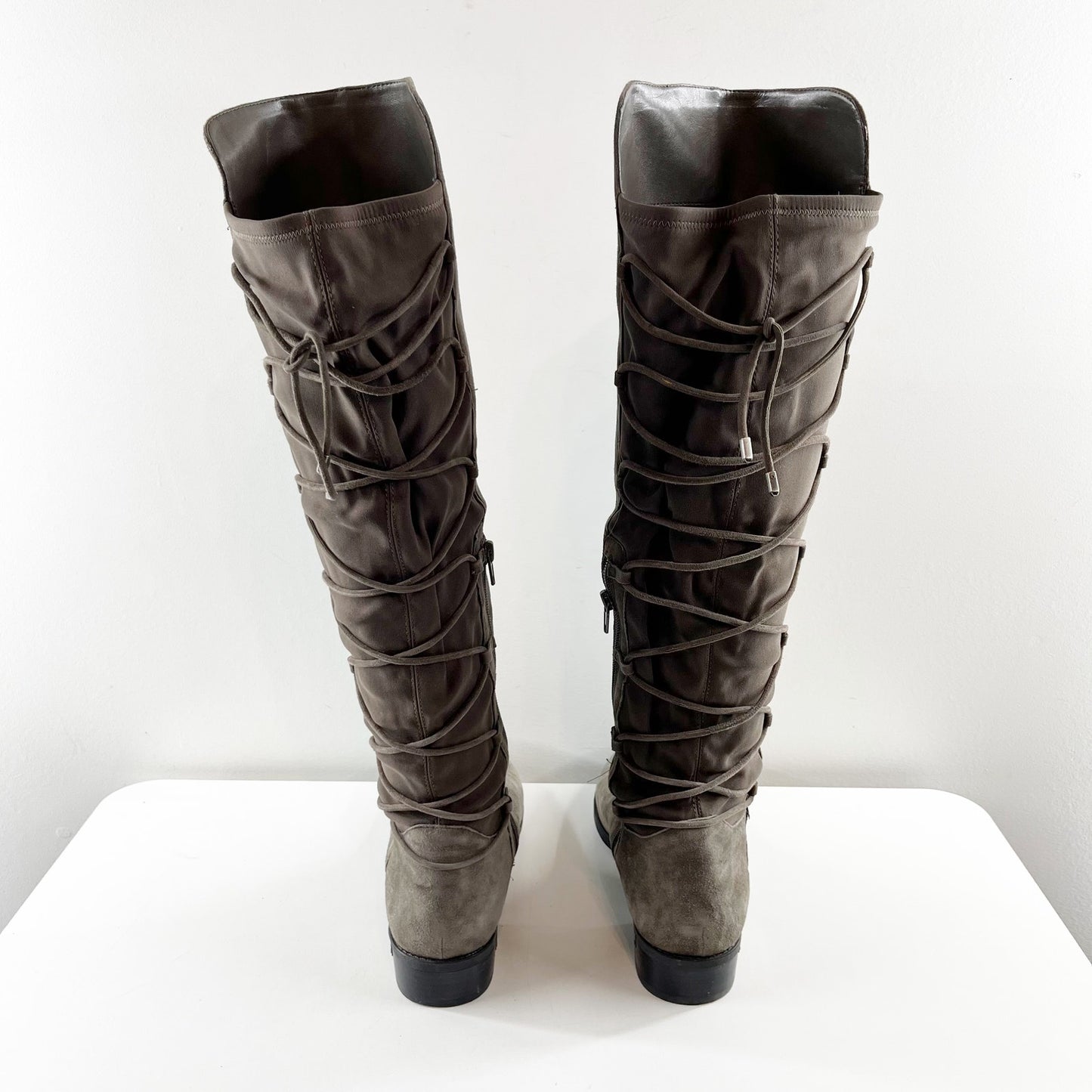 Vince Camuto Parle Suede Lace Detail Block Heel Over The Knee Boots Tornado 10