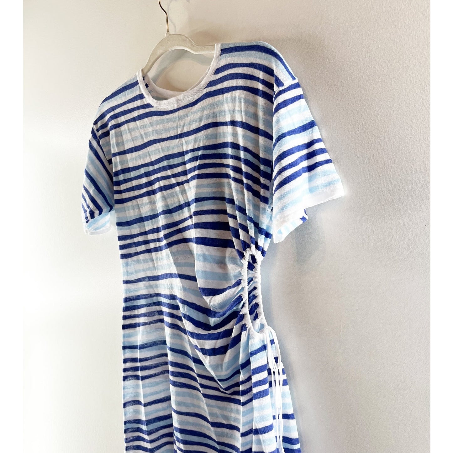 Zulu & Zephyr Short Sleeve T Shirt Knit Striped Cutout Mini Dress Blue White XS
