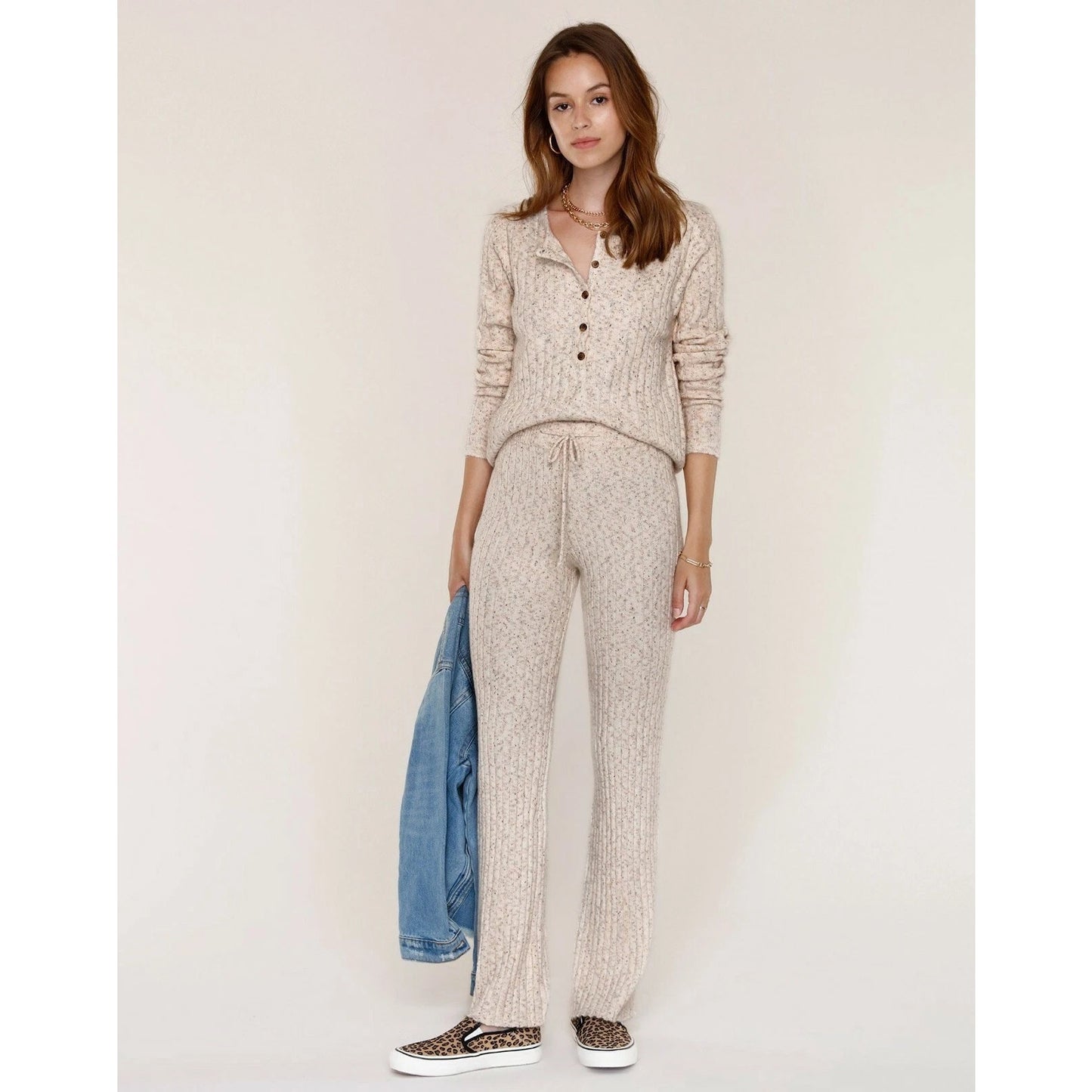 Heartloom Nikita Pant & Lilah Sweater Loungewear 2 Piece Set Oat Medium / Large