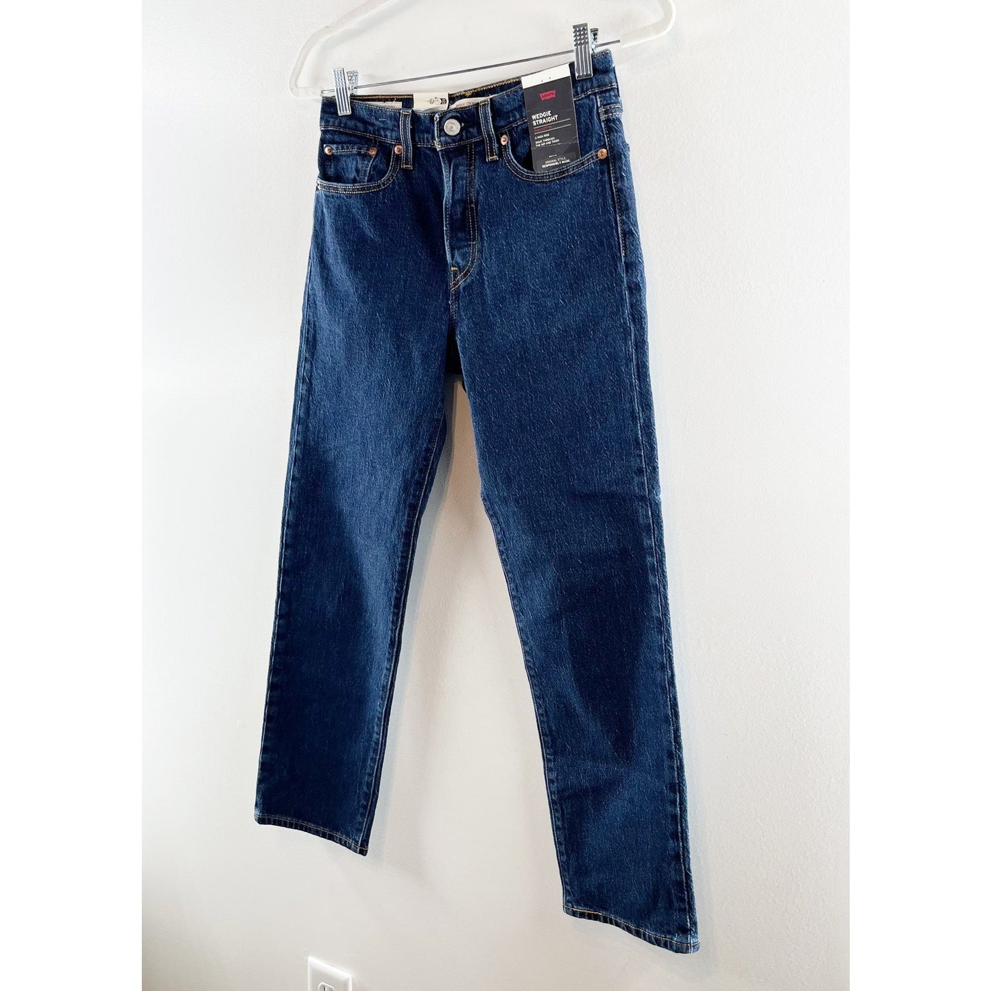 Levi's High Rise Button Fly Denim Wedgie Straight Jeans Salsa Dark Stone Blue 26