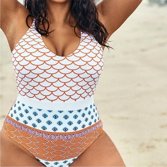 Cupshe Boho Print Strappy Back One Piece Full Coverage Bathing Suit Orange XL