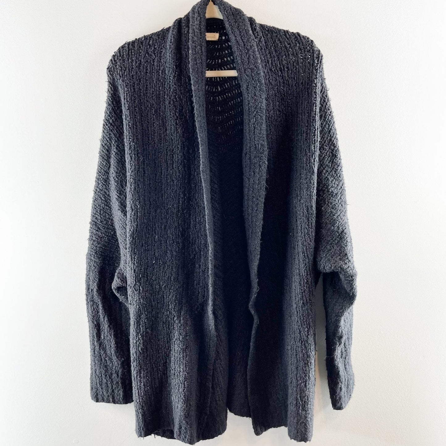 Sleeping on Snow Long Sleeve Open Knit Duster Cardigan Sweater Black Large