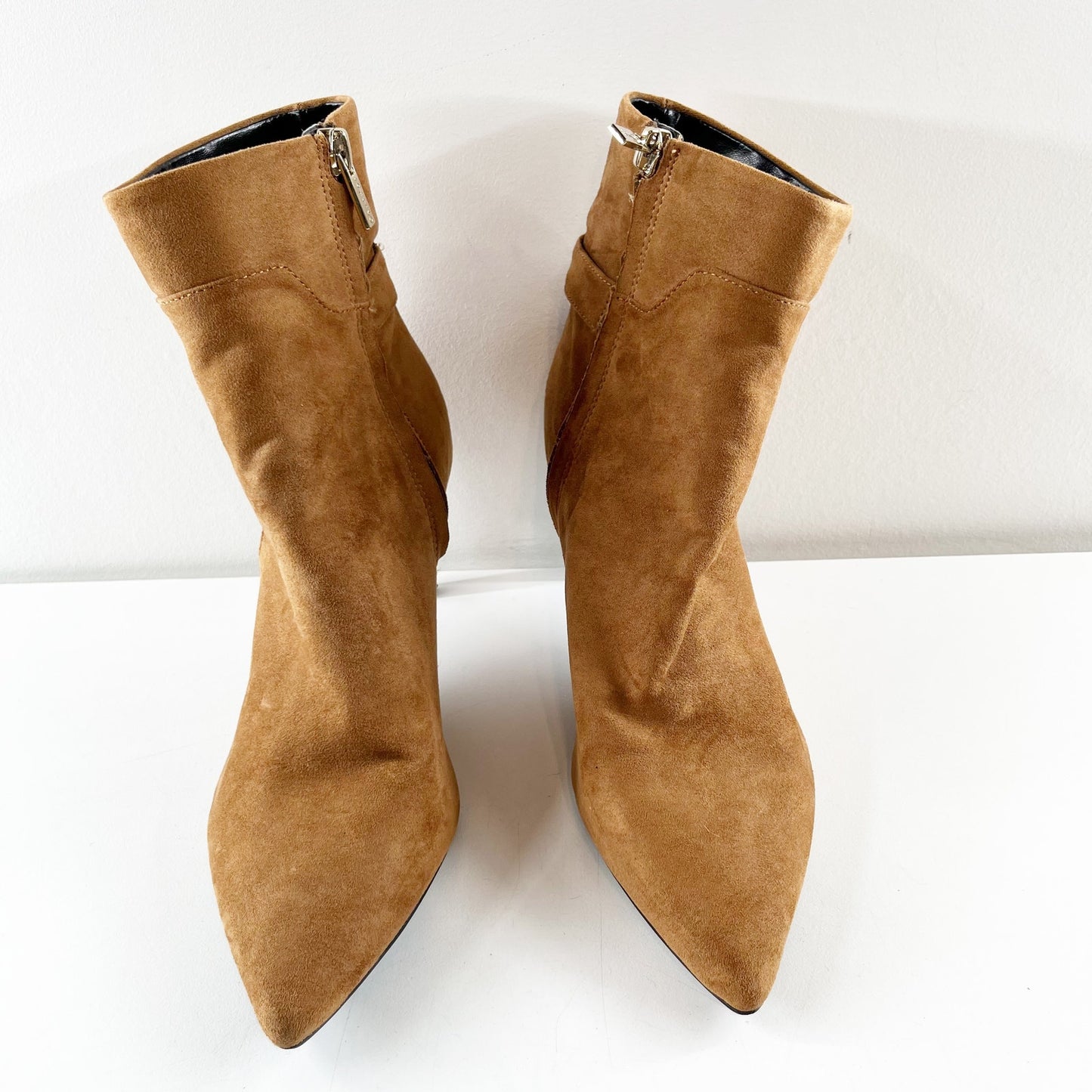 Calvin Klein Suede Pointed Toe Ankle Boots Booties Brown 7.5