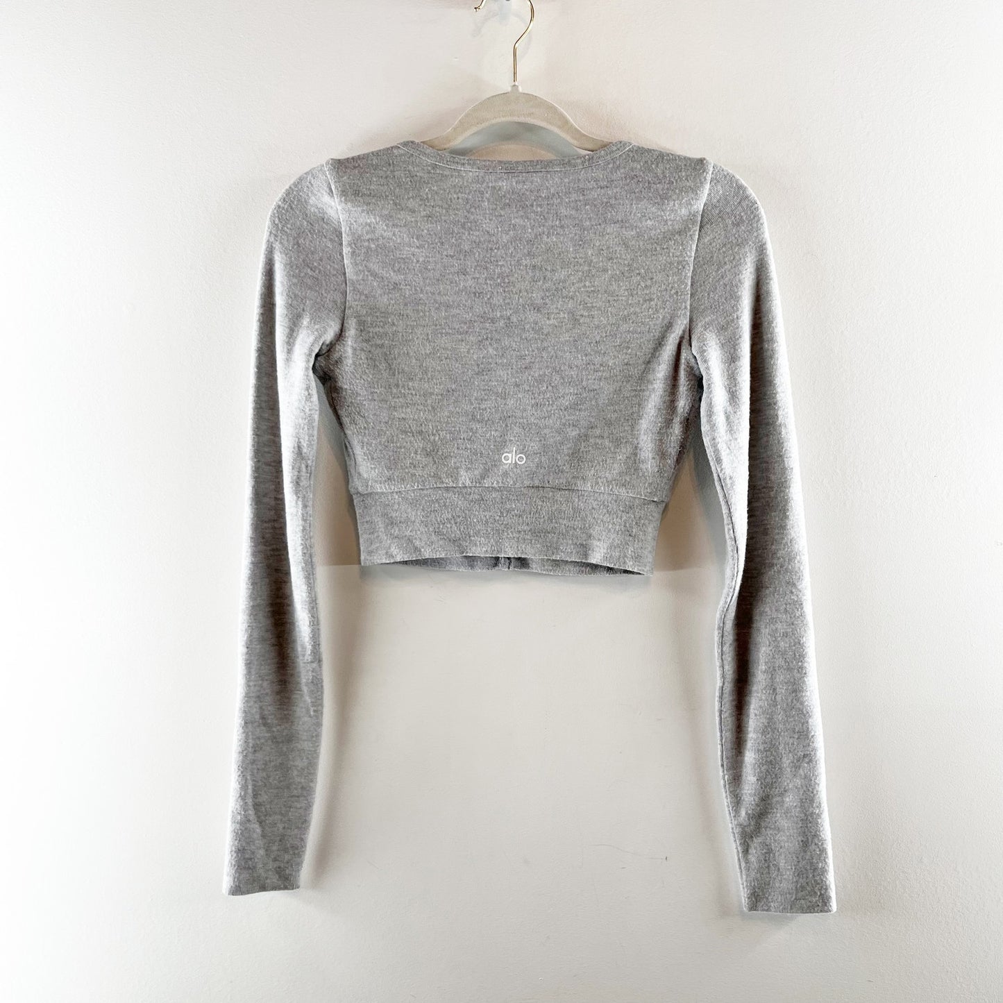 Alo Yoga Alolux Cropped Me Time Cardigan Sweater Athletic Heather Grey Small