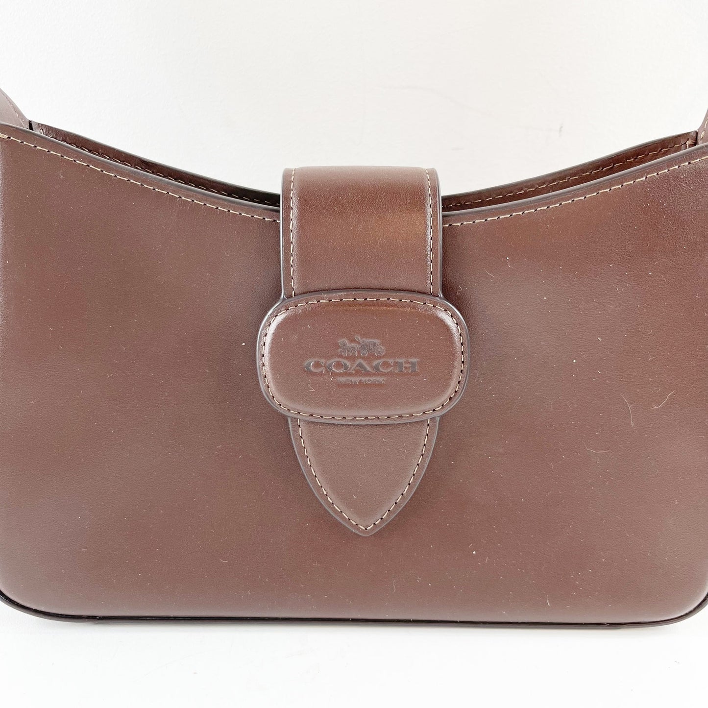 Coach Eliza Leather Zip Top Shoulder Bag Purse Maple Brown