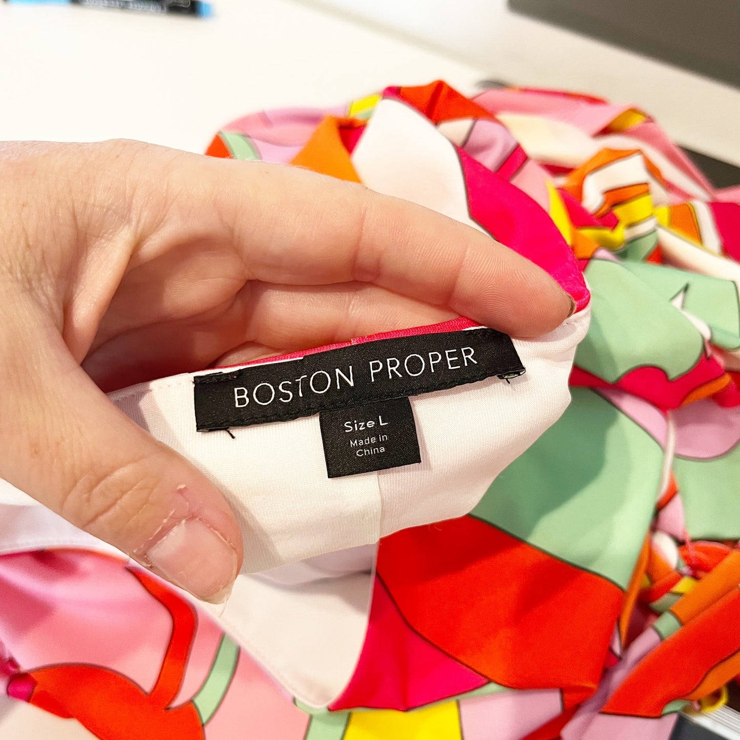 Boston Proper Colorful Abstract Swirled Print Belted Mini Dress Red Pink Large