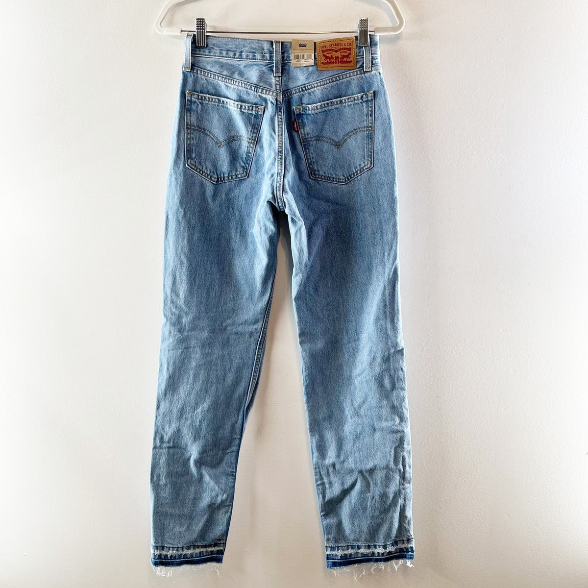 Levi's Low Pro Straight Leg Ripped Knees Released Raw Hem Jeans Blue 24