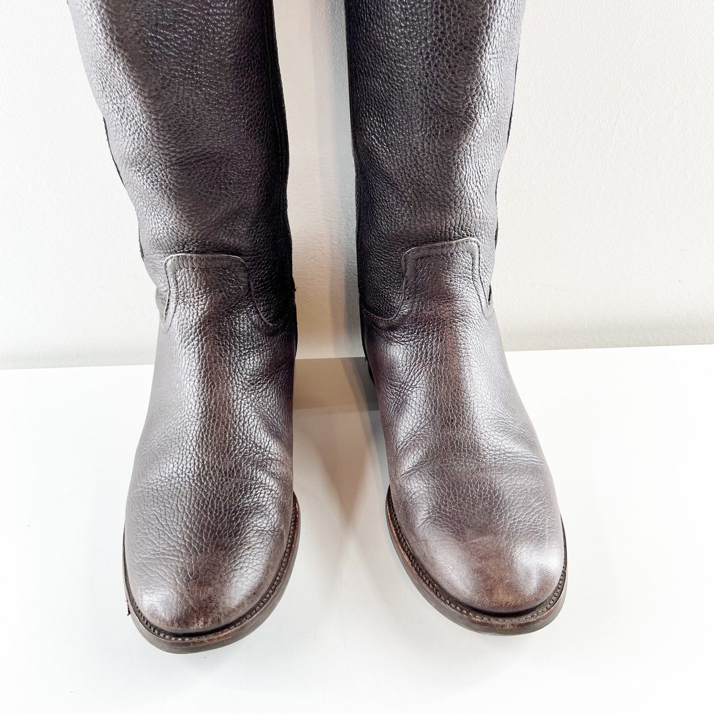 Tory Burch Alaina Pebbled Leather Tall Riding Boots Black Dark Brown 10