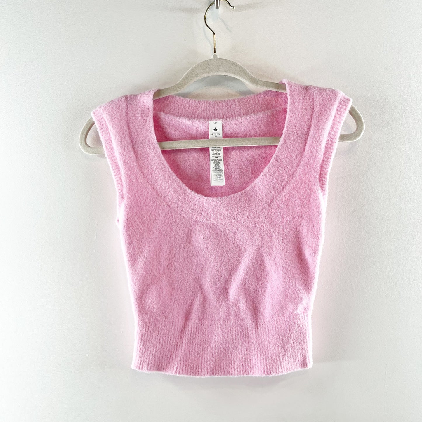 Alo Yoga Snuggle Up Cap Sleeve Scoop Neck Cropped Sweater Tank Sweet Pink XS