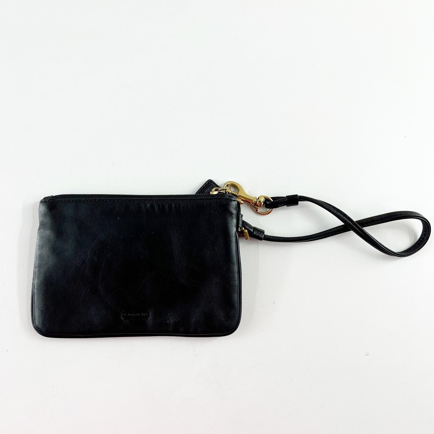 Coach Leather Zip Small Purse Pouch Wallet with Wristlet Strap Black