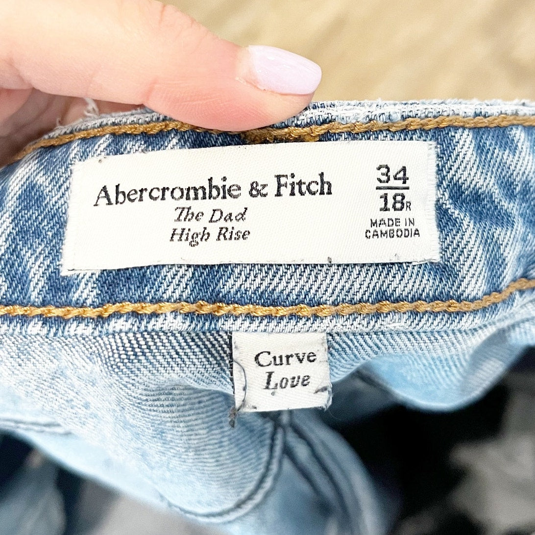 Abercrombie & Fitch The Dad High Rise Curve Love Button Fly Jeans Blue 18