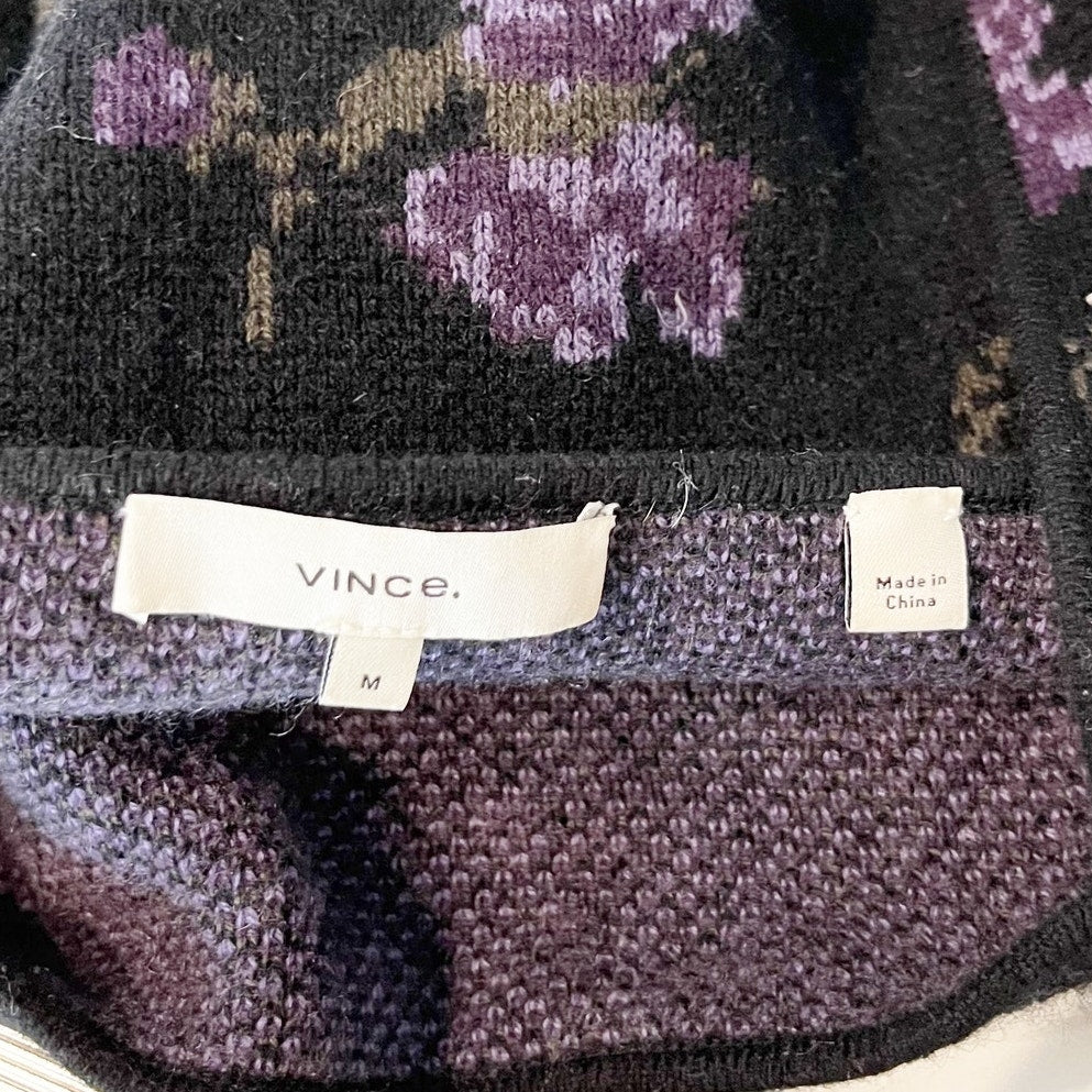 Vince Wool Cashmere Orchid Square Neck Sweater Floral Cami Crop Top Black Medium