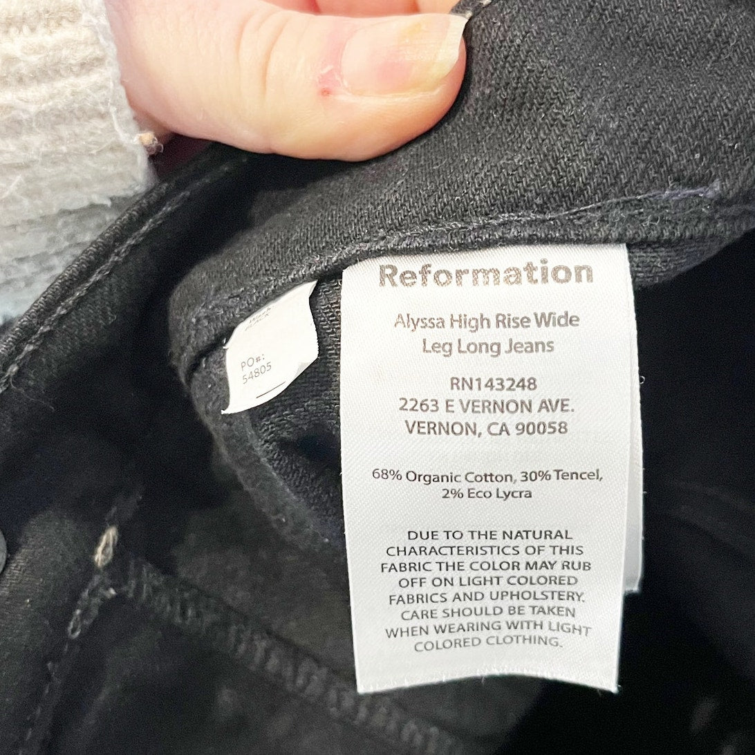 Reformation Alyssa Stretch Denim High Rise Utility Wide Leg Long Jeans Black 28