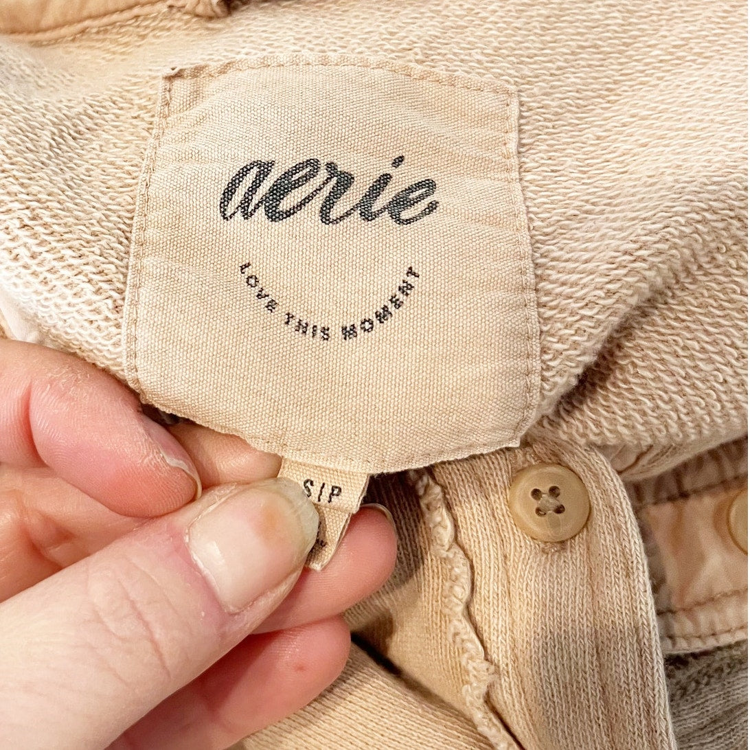 Aerie Lumberjane Button Up Cotton Long Sleeve Shacket Shirt Tan Brown Small