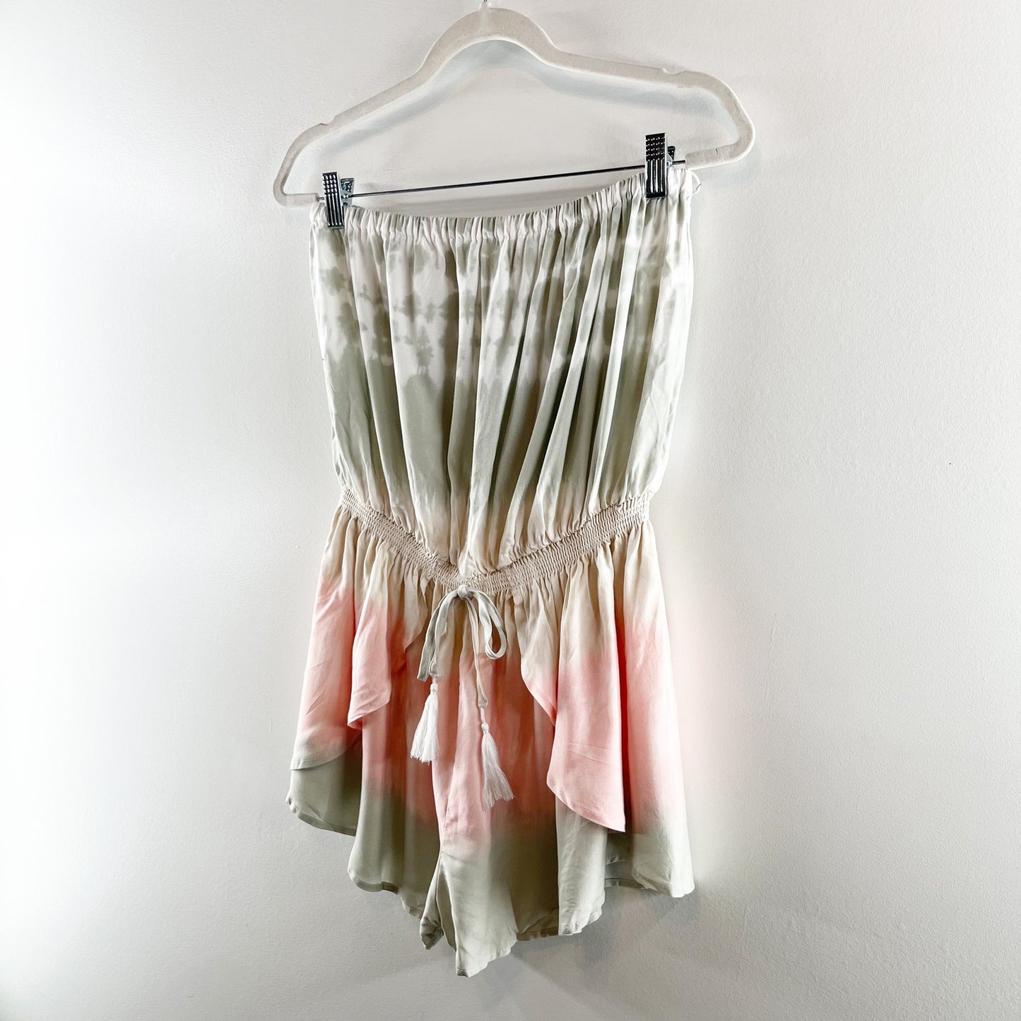 Ocean Drive Strapless Tie Dye Ombre Layered Shorts Romper Gray Pink Medium