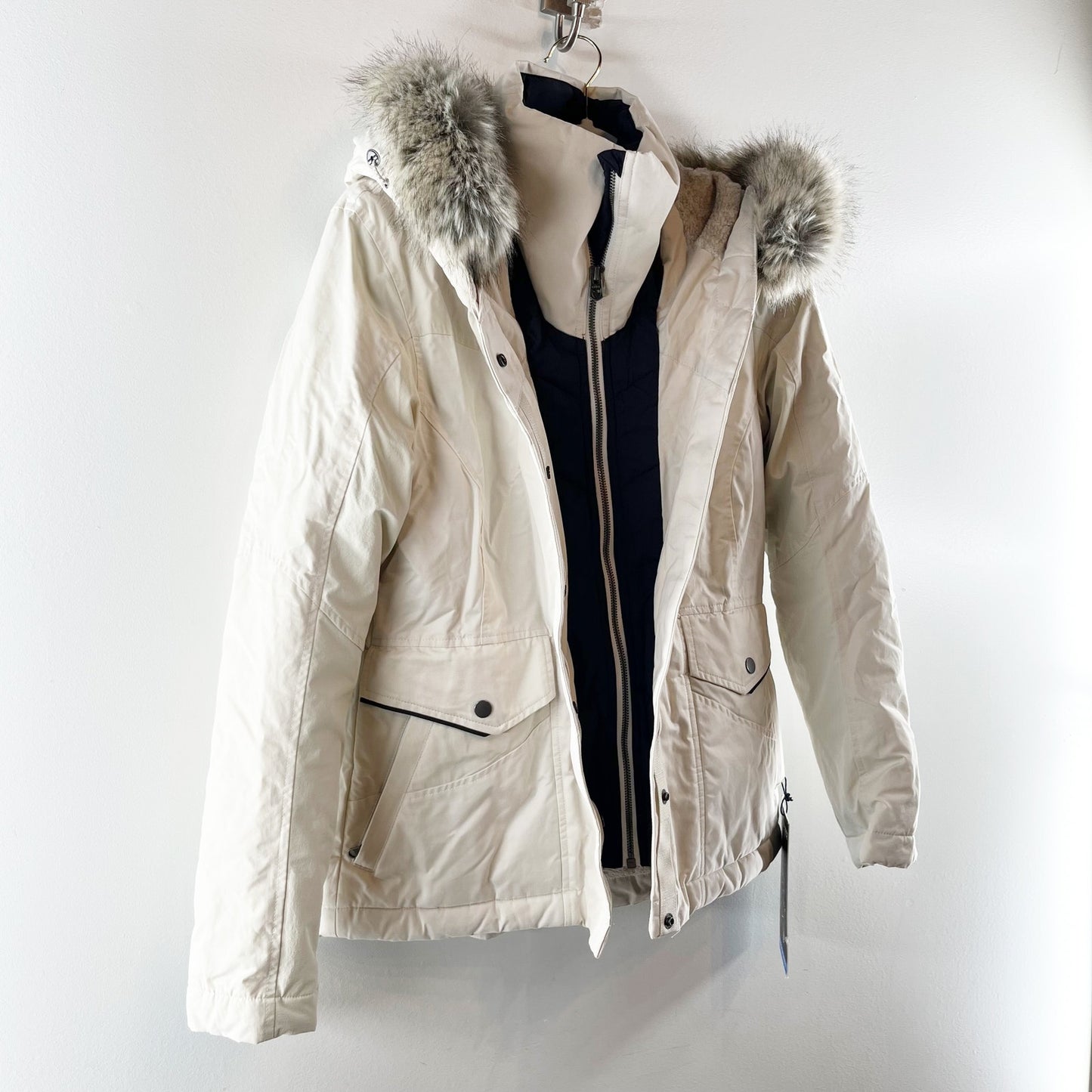 KUHL Ukon Elevated Performance Fleece Lined Hoody Jacket Fur Trim Ivory XS