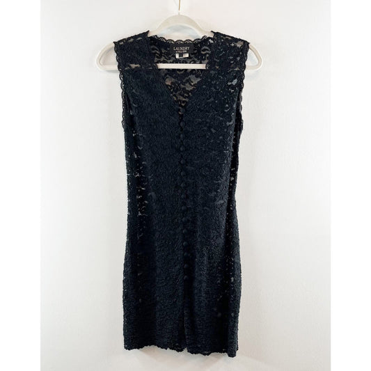 Laundry By Shelli Segal Sleeveless Sheer Front Buttoned Lace Mini Dress Black 10