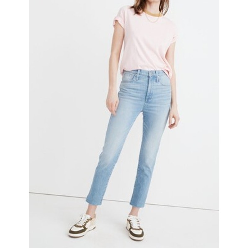 Madewell High Rise Stovepipe Raw Hem Jeans in Devoe Wash Blue 28 / 6