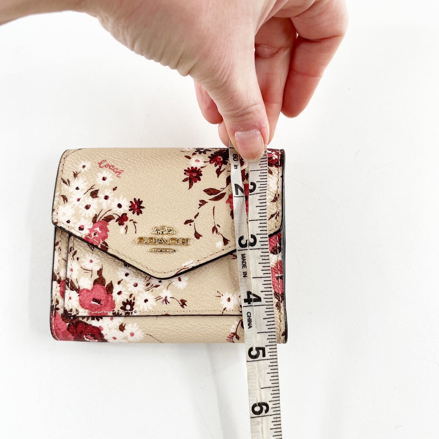 Coach Square Trifold Floral Snap Wallet Cream