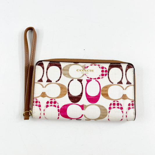 Coach Canvas Signature C Zip Around Wallet Wristlet White Pink