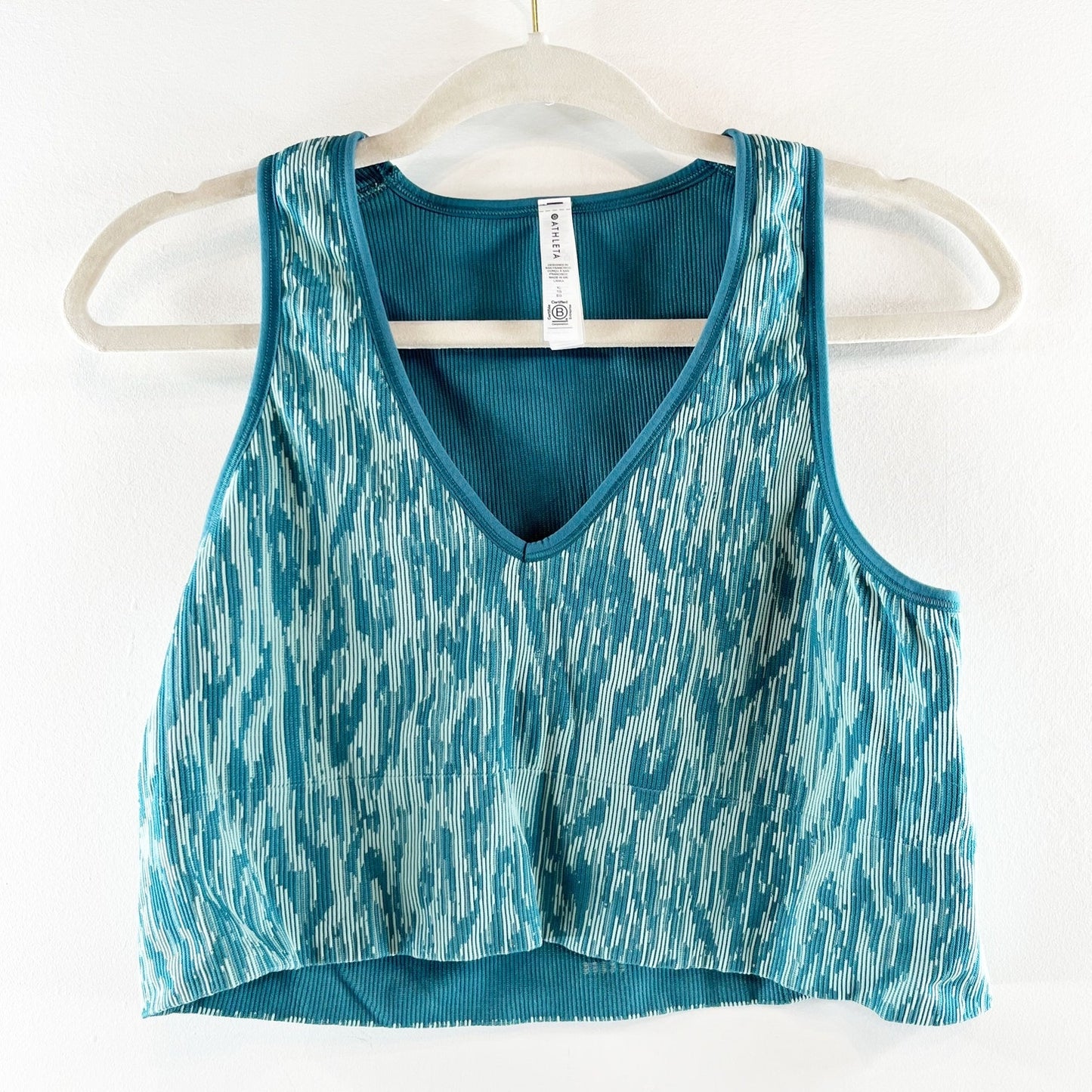 Athleta Aurora Seamless Sleeveless V-Neck Crop Rib Tank Top Reef Green XL