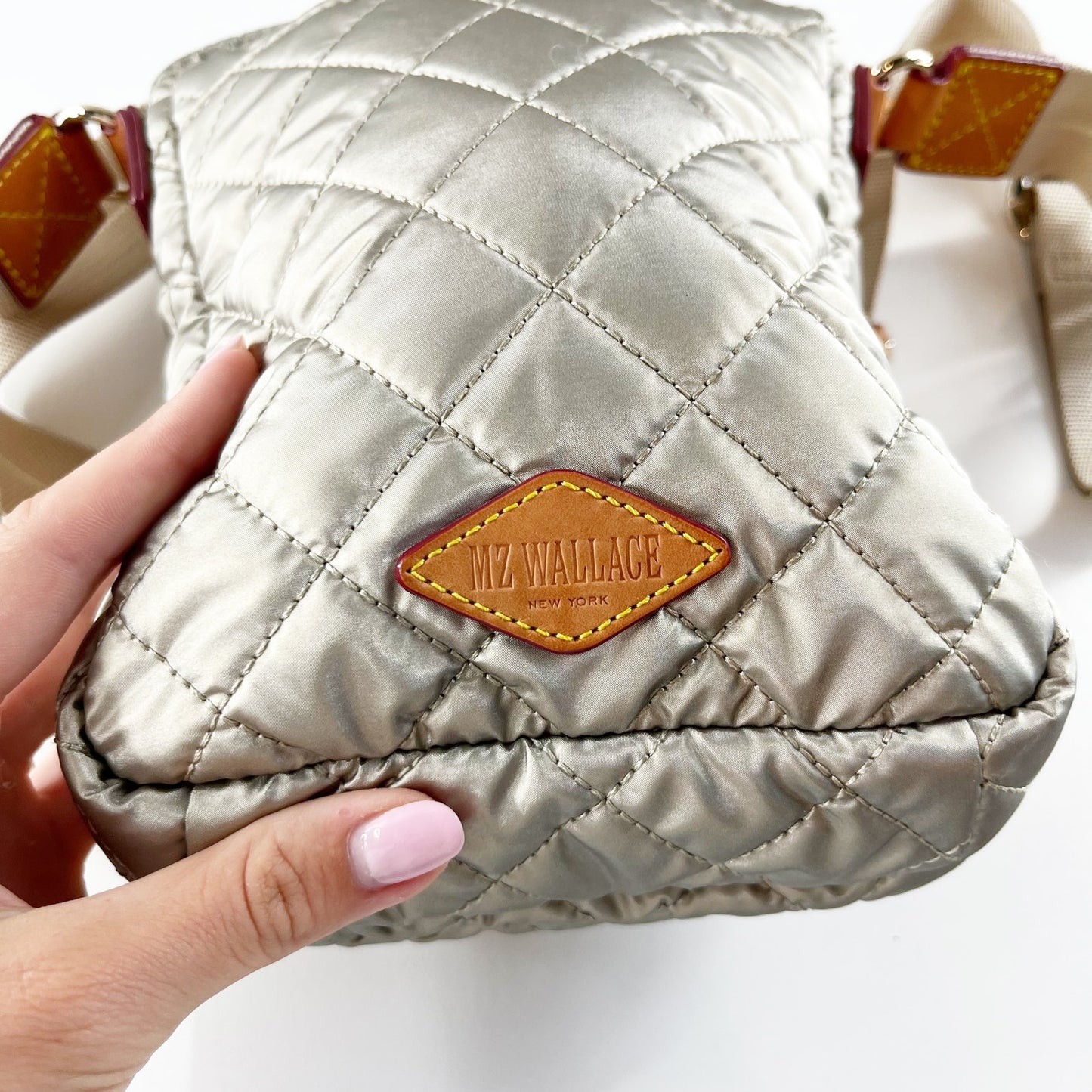 MZ Wallace Metro Quilted Crossbody Purse Bag Gold