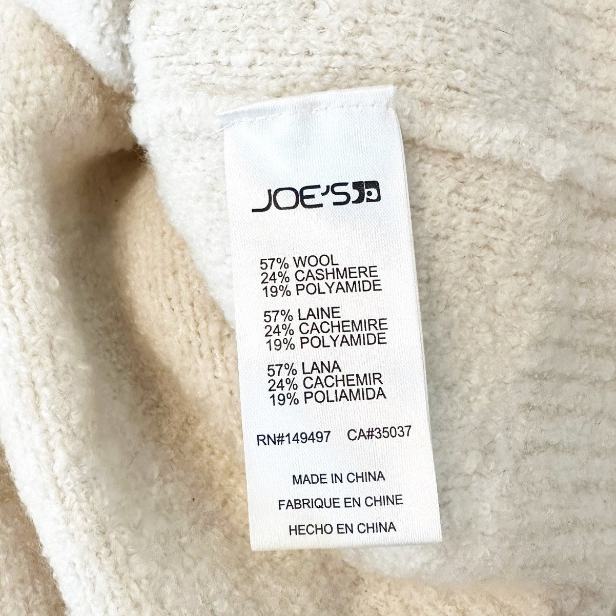 Joe's Jeans Mock Neck Long Sleeve Wool Cashmere Blend Sweater Cream Small