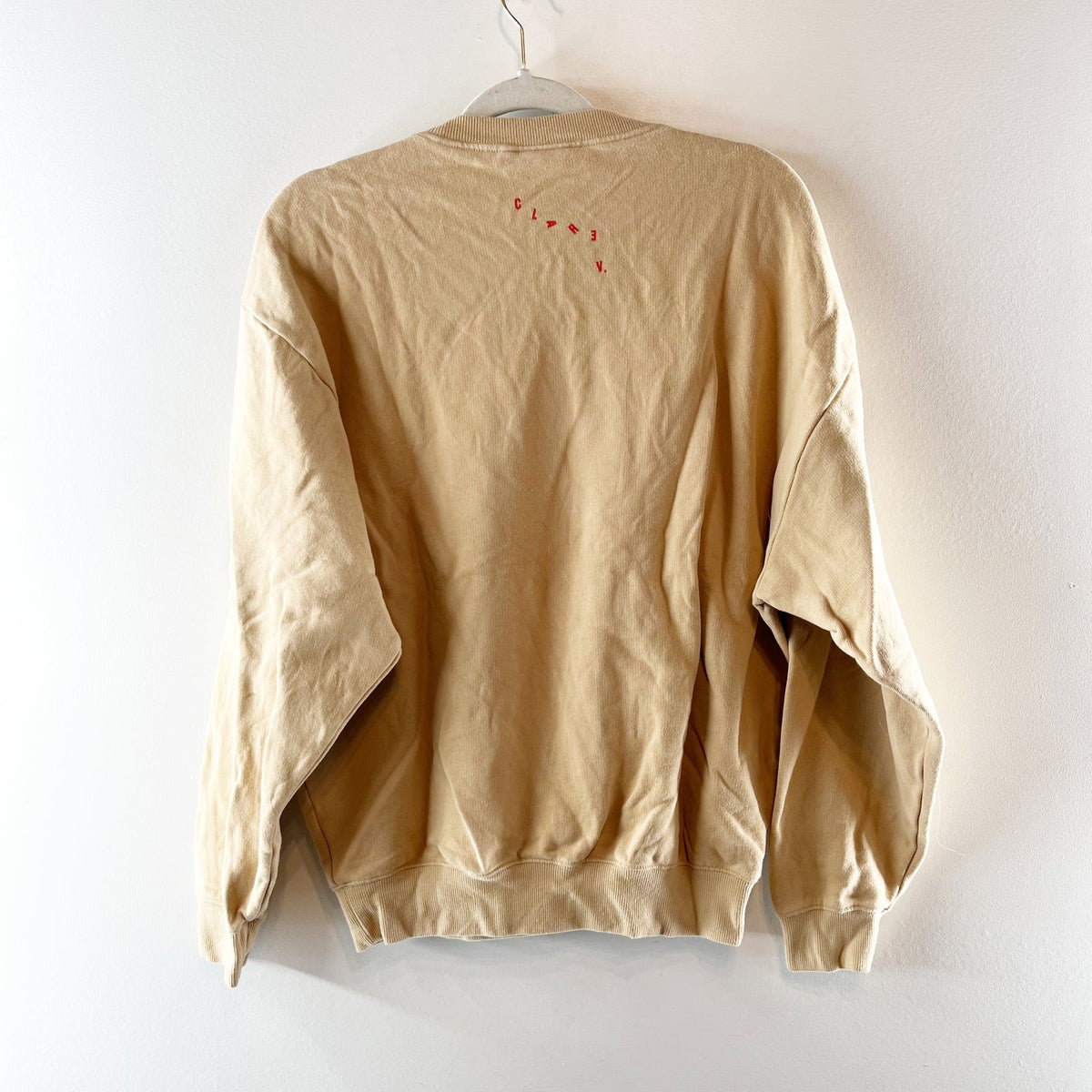 Clare V. Oui Graphic Cotton Crewneck Sweatshirt Tan Green Small
