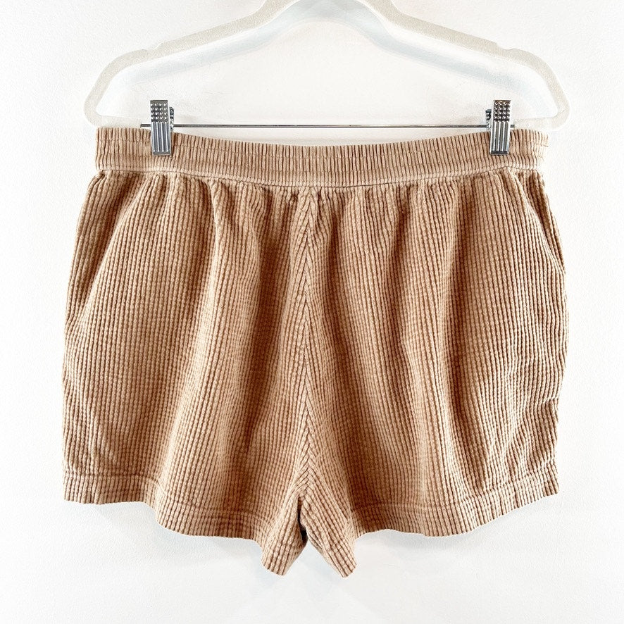 Aerie Corduroy Pull On Elastic Waist Boxer Style Shorts Brown Large