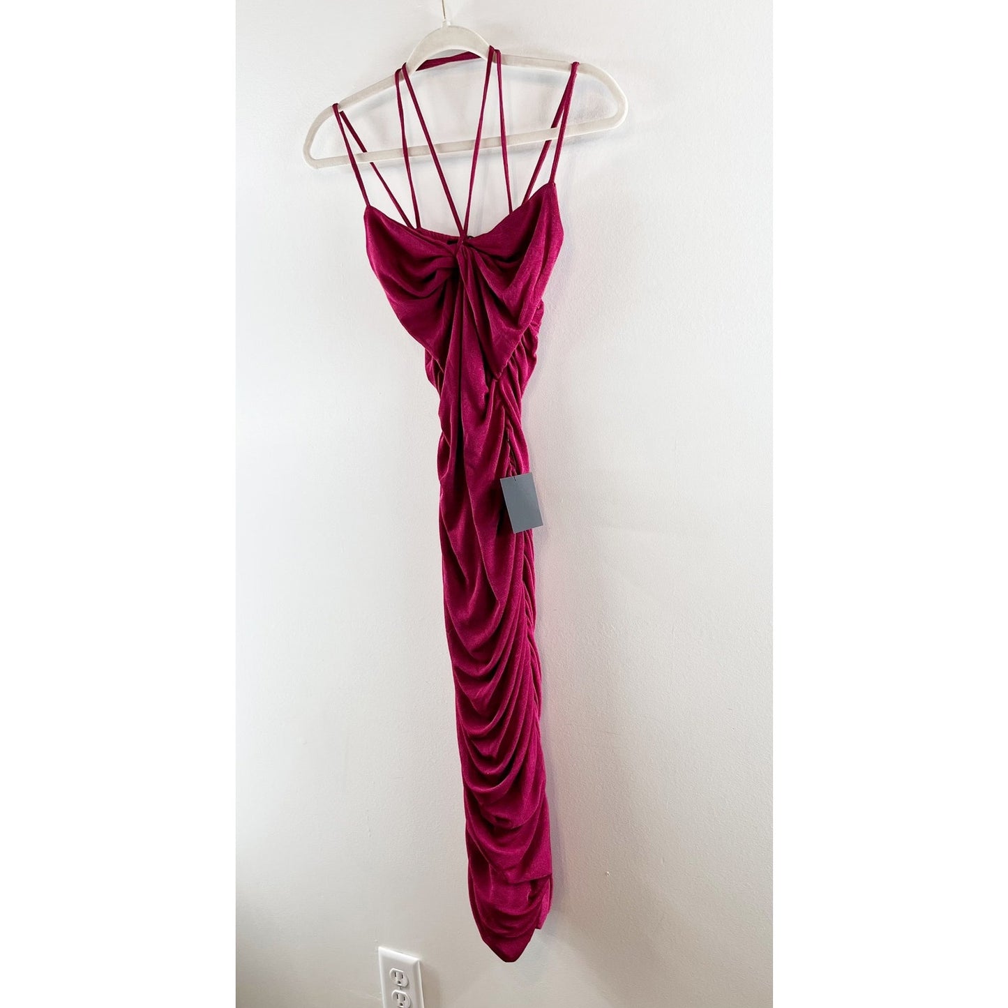Lulus Such A Serve Ruched Strappy Bodycon Midi Dress Magenta Pink XS