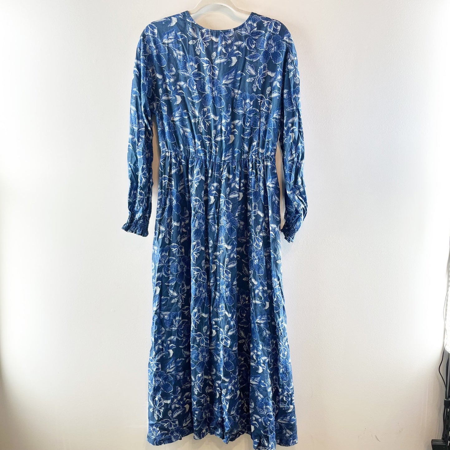 Faherty Long Sleeve Floral Print Maxi Boho Dress Blue Small
