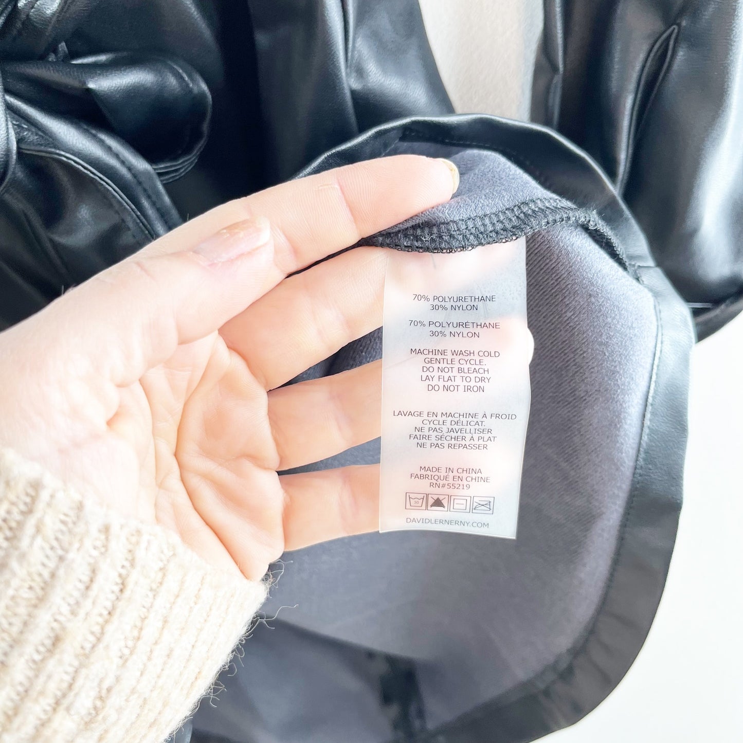 David Lerner Long Sleeve Belted Button Up Faux Leather Shirt Dress Black Small